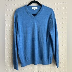 Turnbury Men’s Merino Wool V Neck Long‎ Sleeve Sweater Sz L Blue